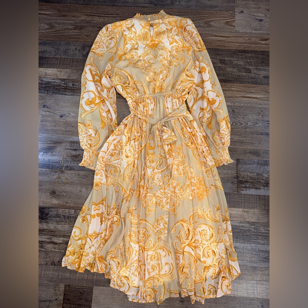 Flying Tomato Yellow Baroque Print Long Sleeve Maxi Dress - Picture 5 of 7